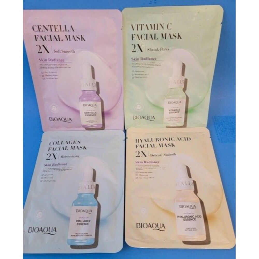 Bioaqua Essence Facial Masks: Centella Facial Mask (Pink) & Vitamin C (Green)
